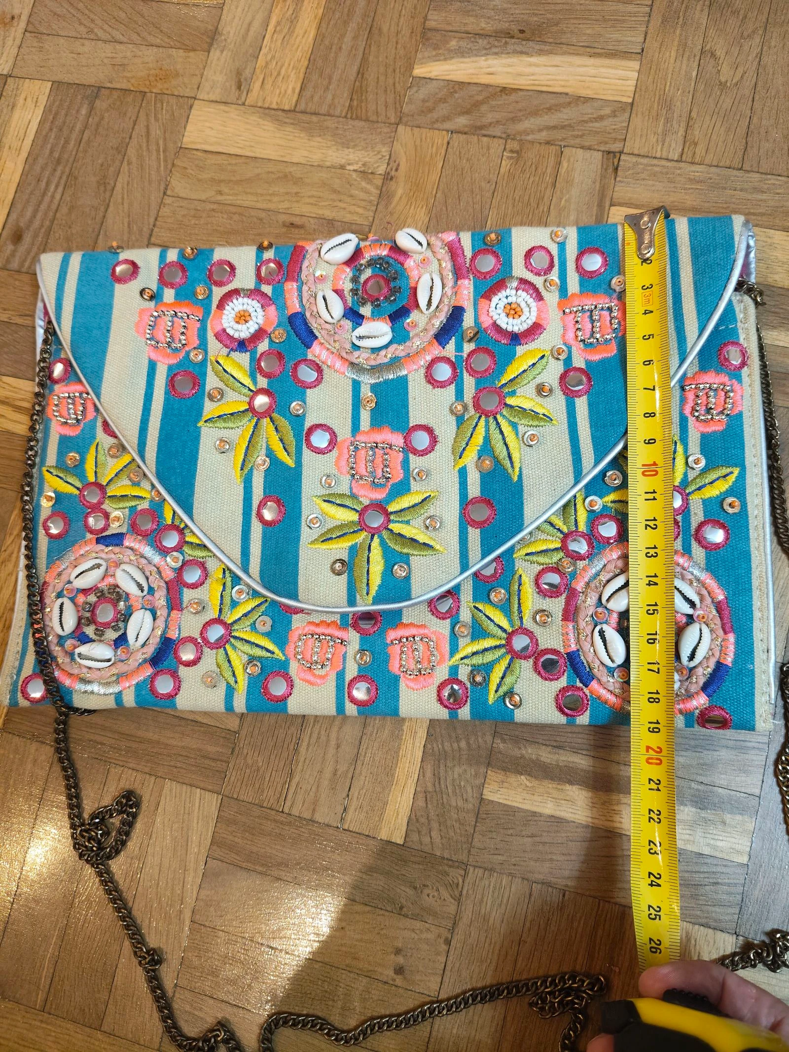 Misako-Bolso mujer gevoerd fuchsia en tropische print met strepen en ketting – photo 8